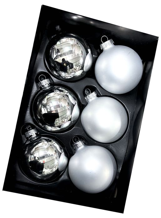 Zestaw 6szt bombek szklanych - 6cm | lustrzane, srebrne, matowe