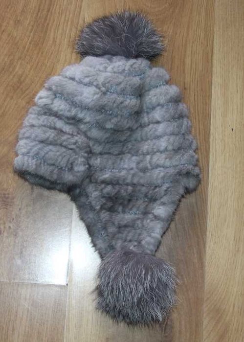 OCHNIK futro z NOREK futerko czapka krolik norki futrzana szara