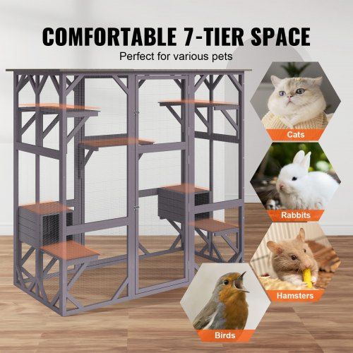 Cat Cage Condo Catio Gabinete de madeira para gatos com 5 plataformas