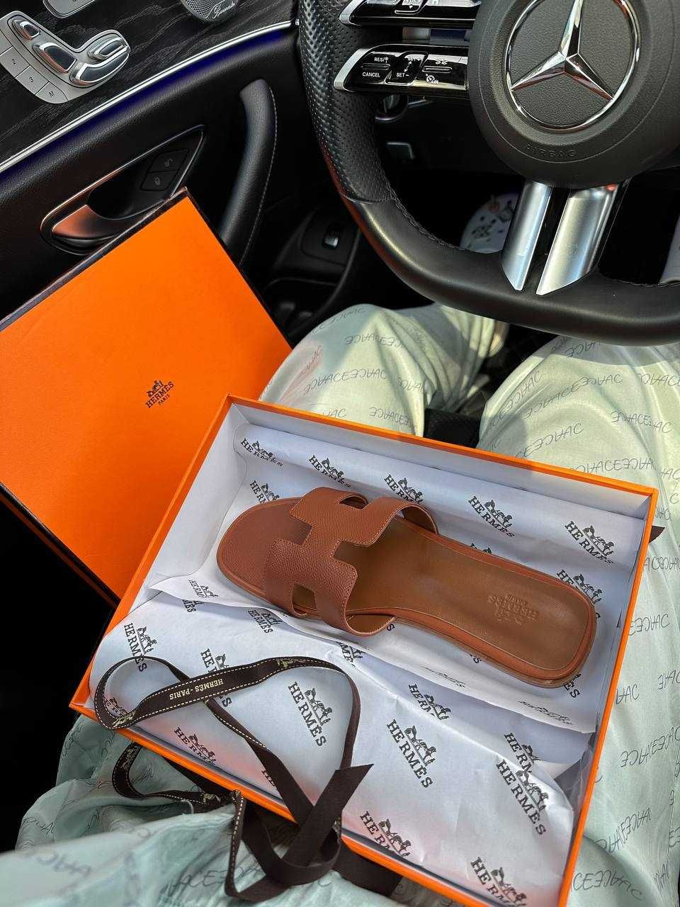 Жіночі шльопанці Hermes  Oran Slippers коричневий h001 ХІТ літо