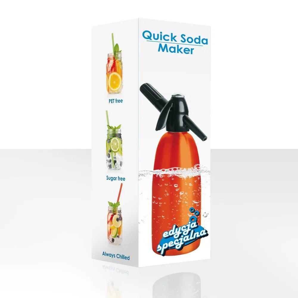 Saturator syfon do wody gazowanej pomarańczowy 1L + 10 naboi +5 kostek