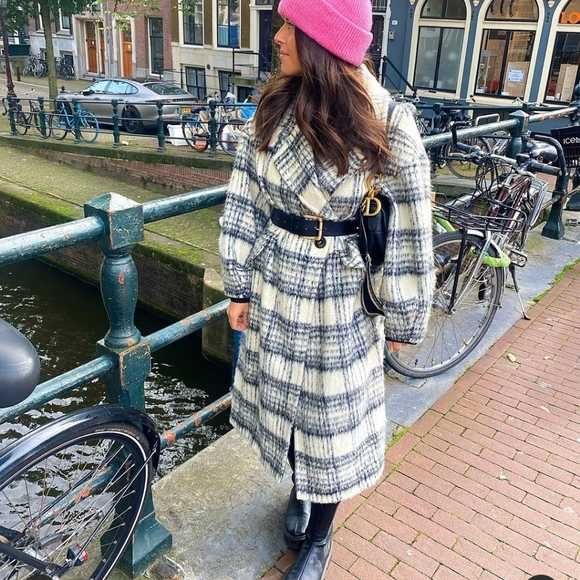 Płaszcz Zara wełna wełniany oversize krata kratka rozm L NOWY