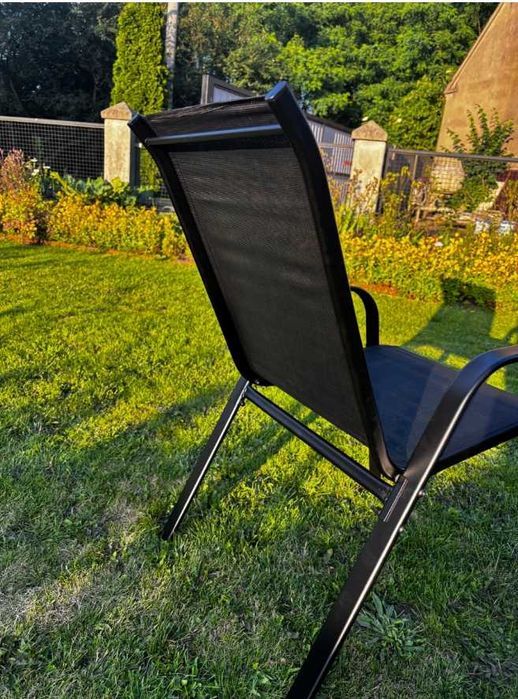 Krzesło Ogrodowe Minorka Zestaw 4x Czarny Metalowy Na Taras I Balkon