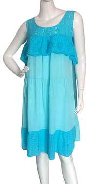 Sukienka na ramiączkach z ozdobną falbaną uni błękitna
