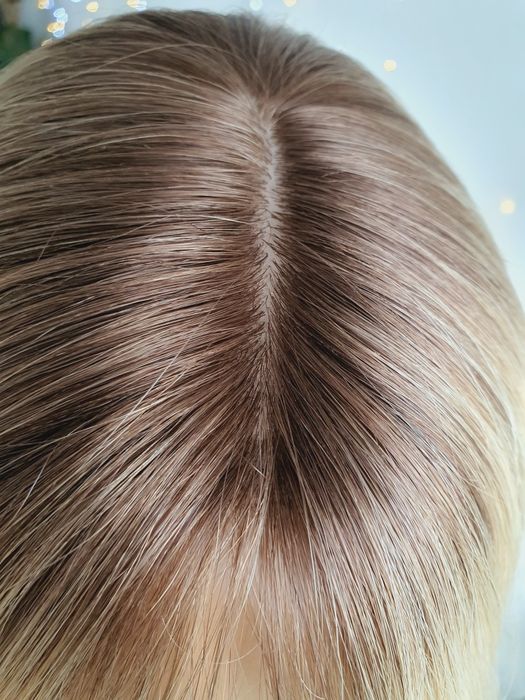 Tupet topper treska z włosów naturalnych blond z grzywką Asia