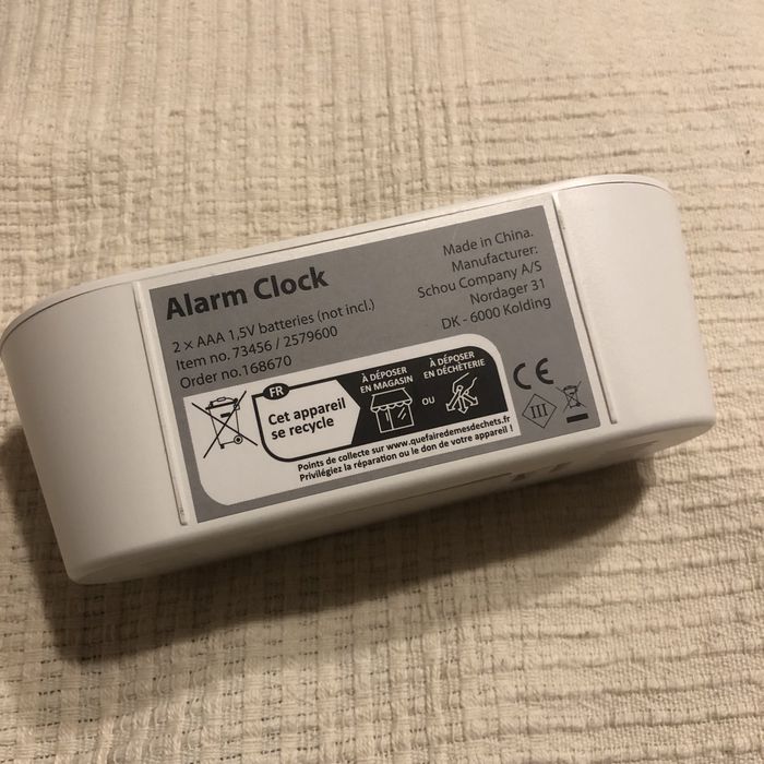 Biały budzik - alarm, drzemka, 9melodii