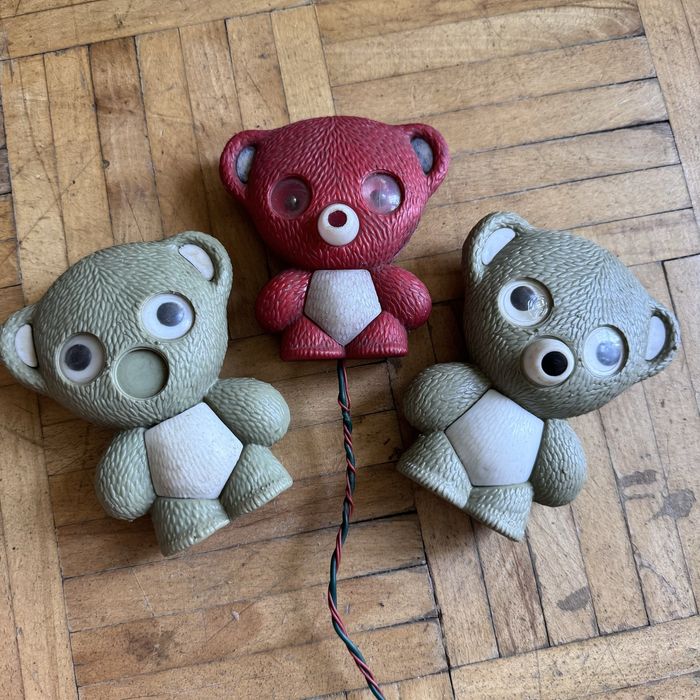 Miś zozolek x3 stara zabawka prl żaróweczki świecący