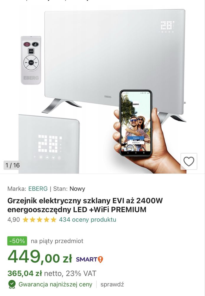 Grzejnik elektryczny szklany