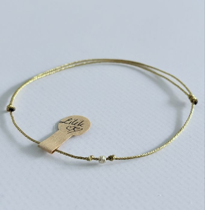 Bransoletka ZŁOTA diamentowana kulka 585 sznurkowa na prezent