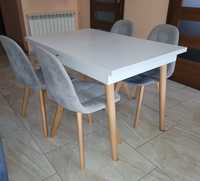 Stół rozkładany biały skandynawski 120[200]×80 i cztery krzesla