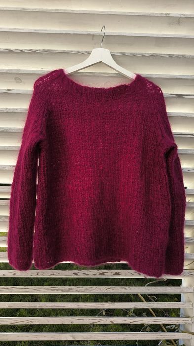 Piękny moherowy sweter hand made w kolorze fuksji, r.M