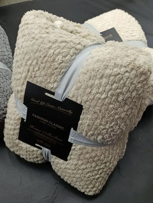 Якісний теплий плед соти на хутрі-овчині (розмір євро)