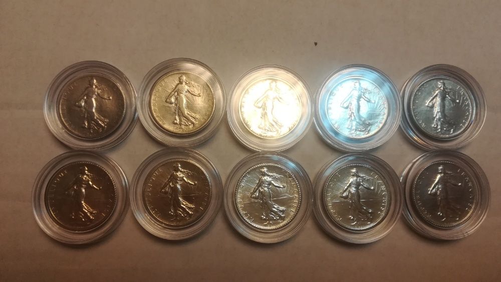 Moneta monety srebro srebrne srebrna 1 frank zestaw Francja AG piękne.