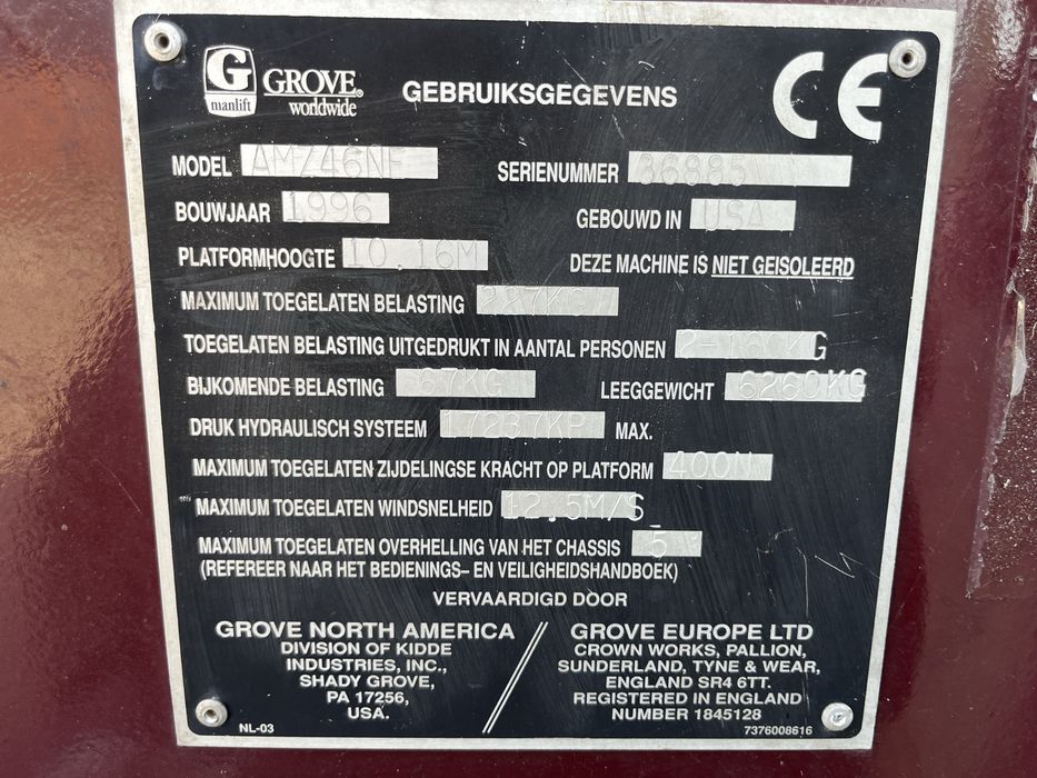 Zwyżka koszowa GROVE Manlift podnośnik koszowy GROVE Manlift manitou