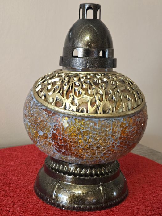 Znicz witrazowy szklany ciezki mała waza