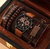 Nowy zegarek męski brązowy i komplet bransoletek zestaw na prezent