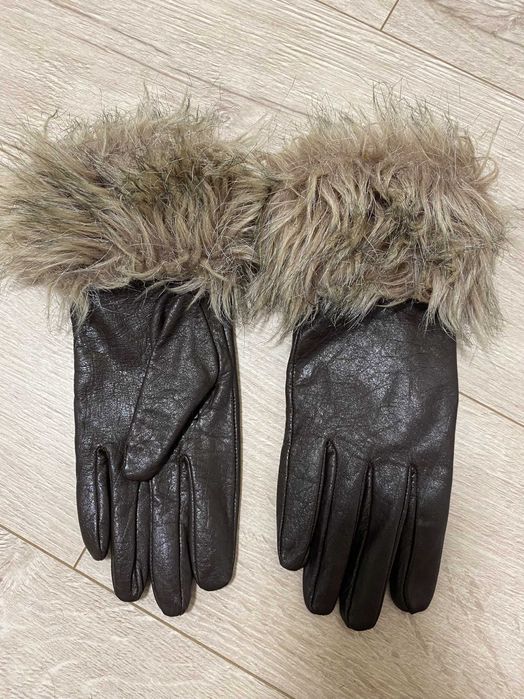 Кожаные женские перчатки с мехом phase eight, размер s