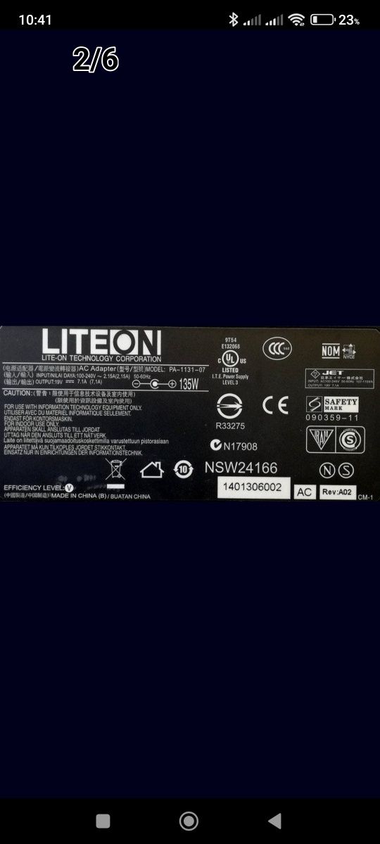 Блок питания для ноутбука 19v/135w LITEON оригинал.