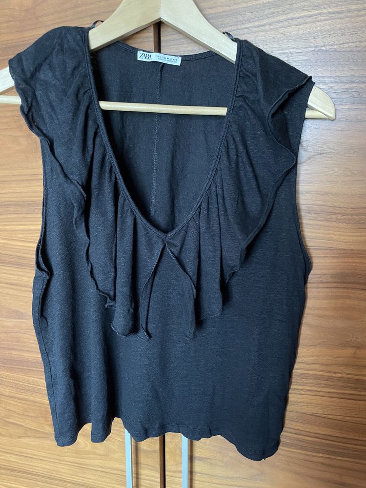 Czarny top Zara M 100% len