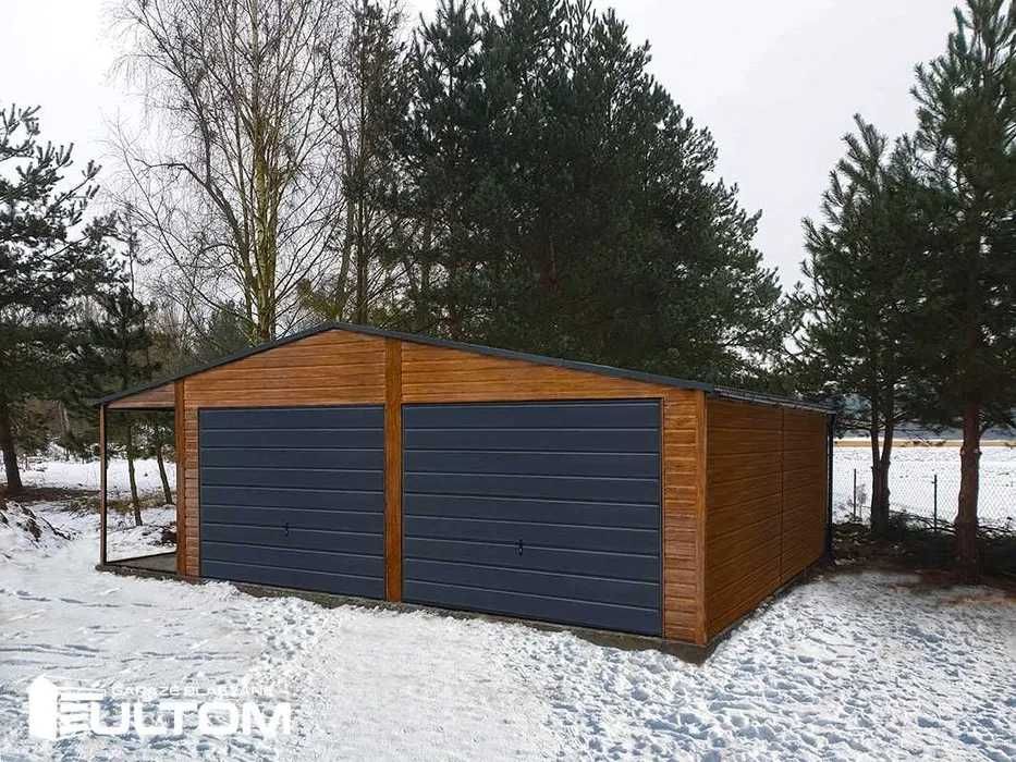 Garaż blaszany,blaszak, 8x9 drewnopodobny profil zamknięty