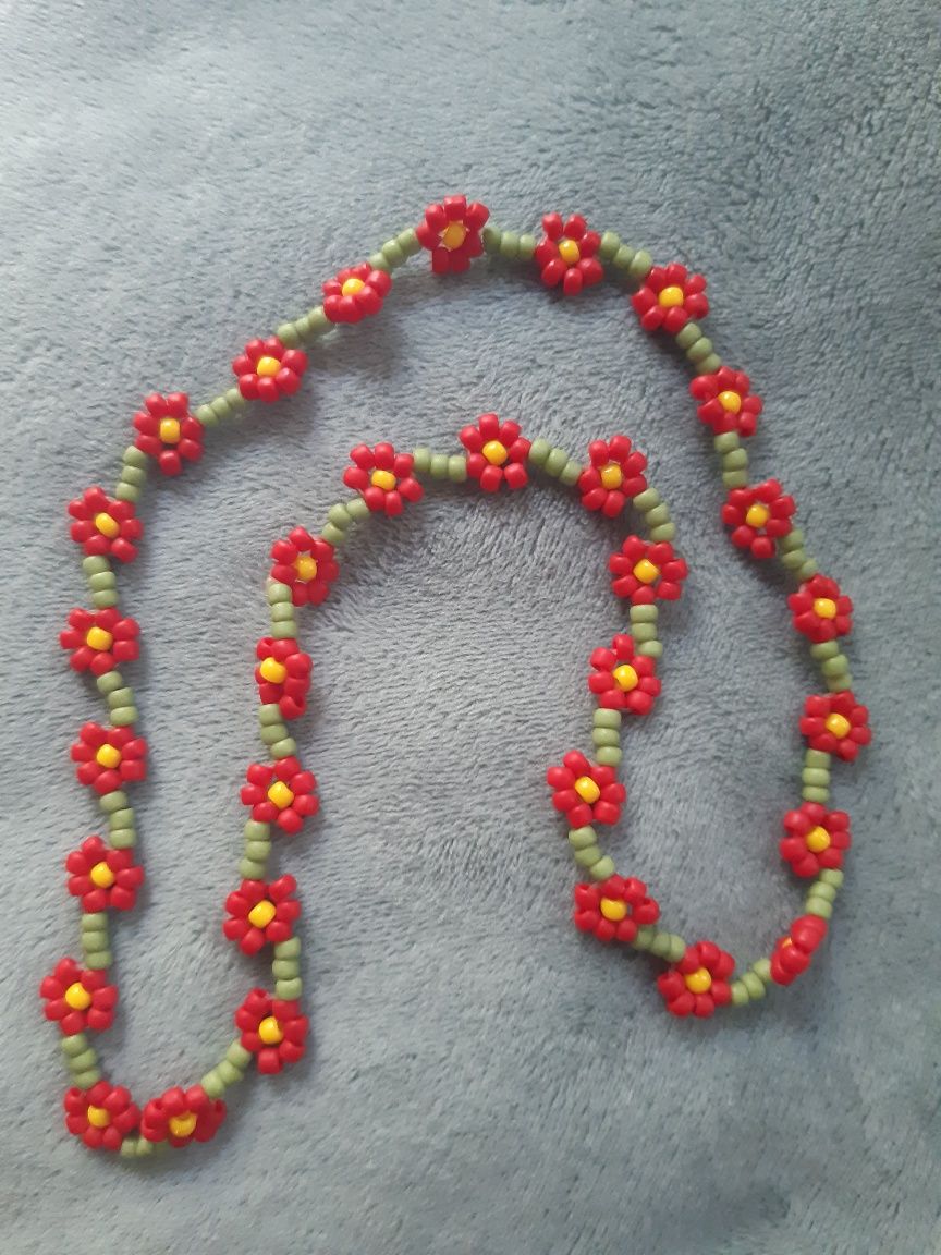 Choker naszyjnik koraliki korale kwiatki boho vintage