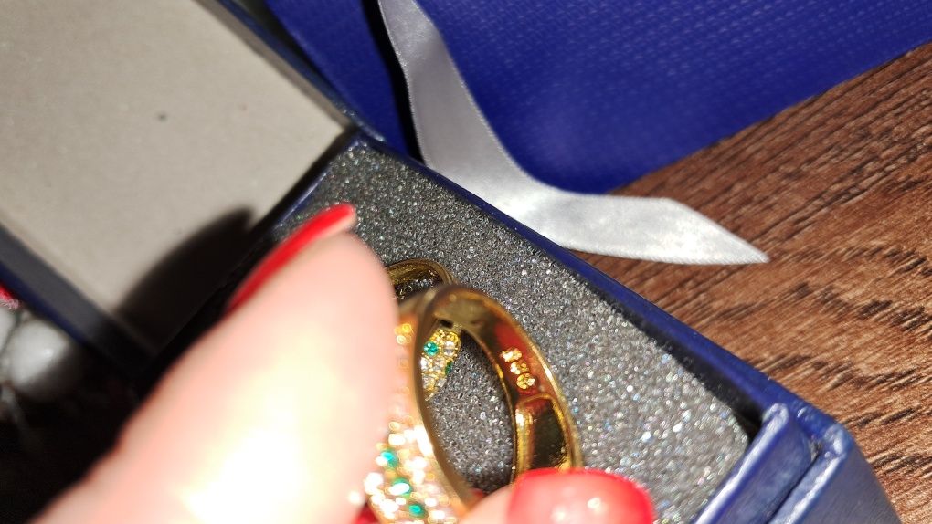 Серебряное кольцо двойное с позолотой камни Swarovski