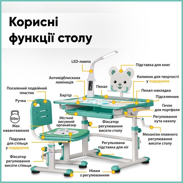 Парта та стілець трансформери Evo - kids XL( з лампою)