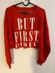 Bluza w formie crop top, czerwona. Bershka S. Na zimę, z nadrukiem