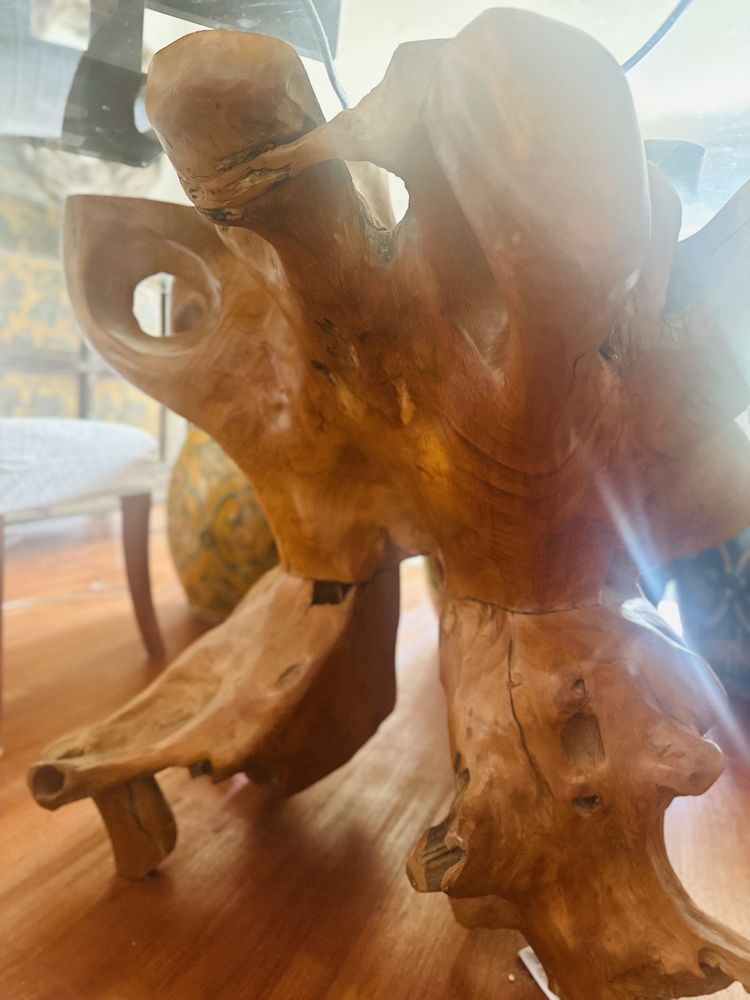 Mesa de vidro com base raiz e apoio ferro 240 x 120