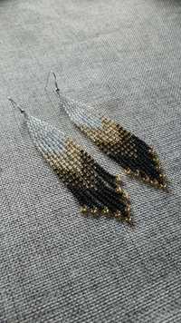 Piękne Długie Kolczyki Indiańce z Koralików TOHO Białe Czarne Złote