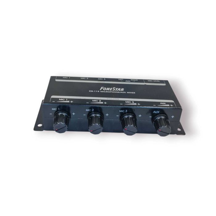Misturador FoneStar CB-119 – 3 Entradas de Microfone + Entrada AUX