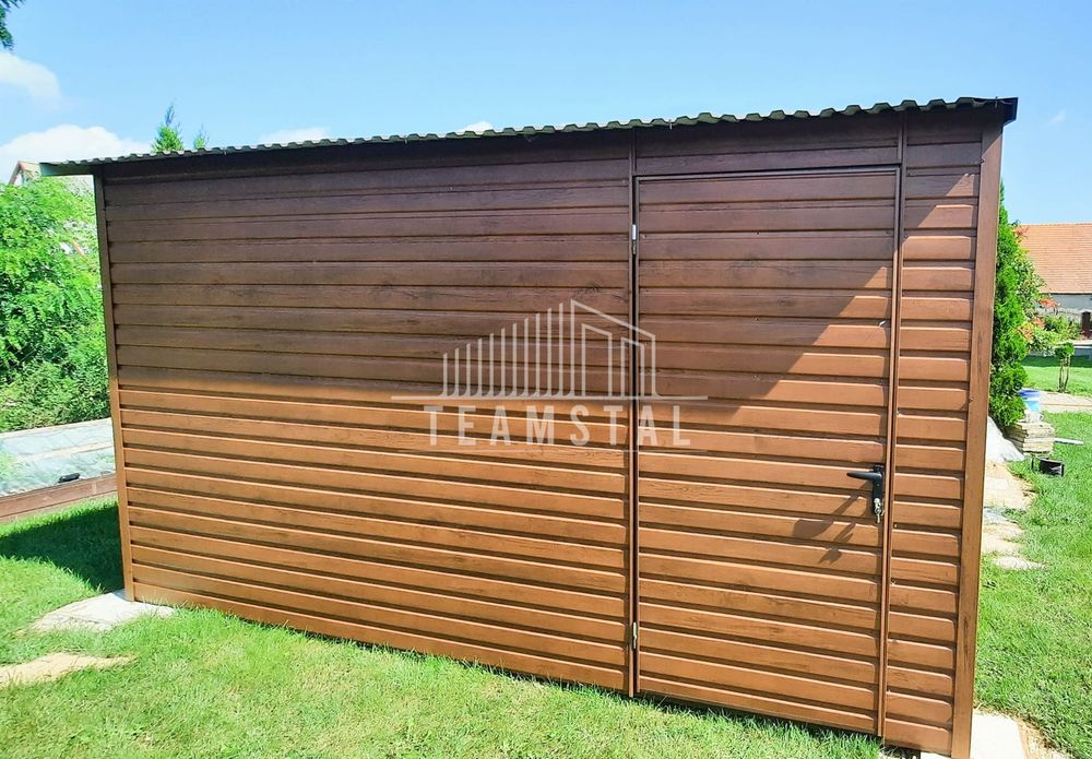 GARAŻ BLASZANY 3m x 4m dwuspad Brama drzwi jasny orzech TS227 3x4