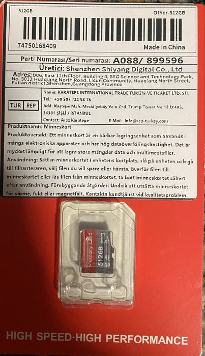 Cartão de memória 512Gb