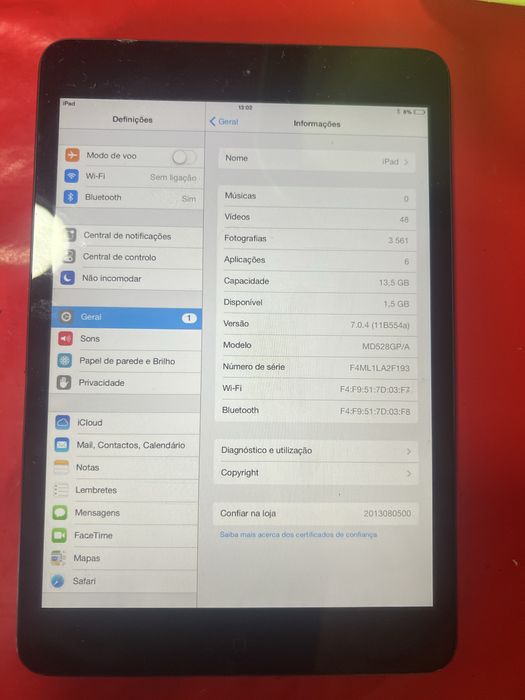 Mini ipad com carregador nao sai palavra passe