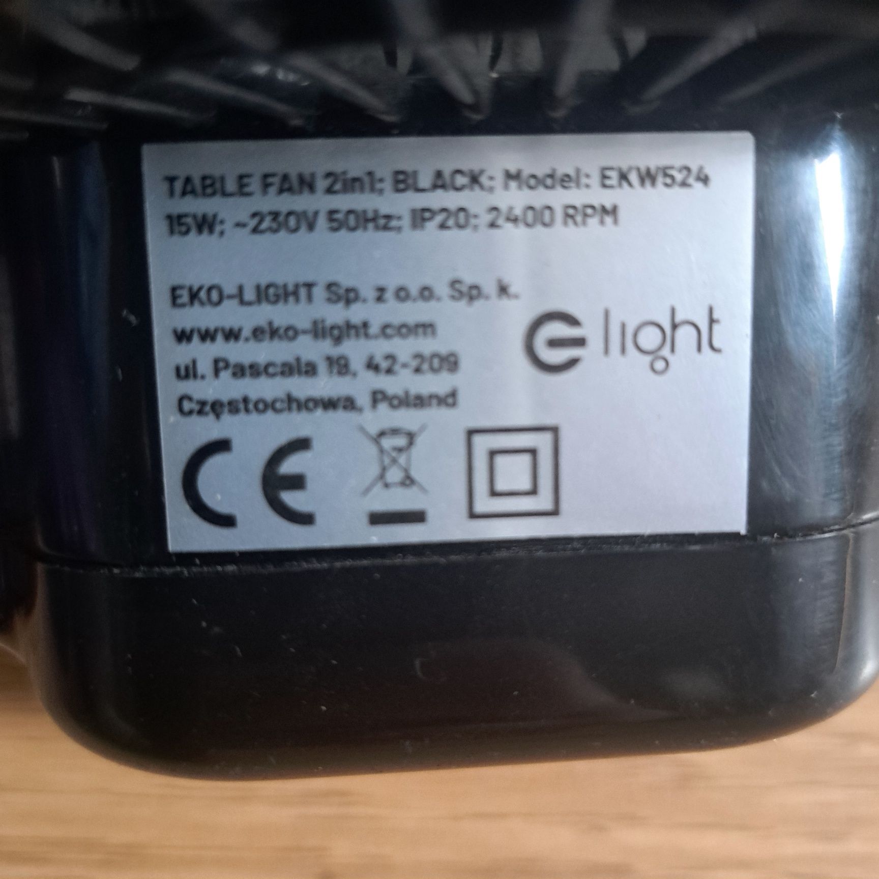 Wentylator Table EKW524 Black 6” 2in1