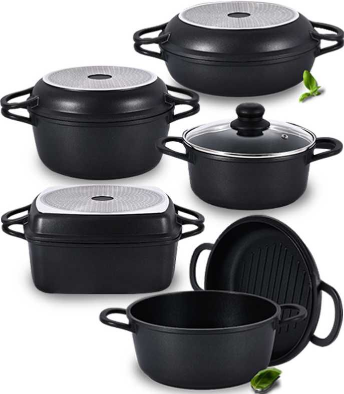 KOMPLET GARNKÓW Garnki INDUKCJA GAZ Patelnia Non-Stick 7 Elementów