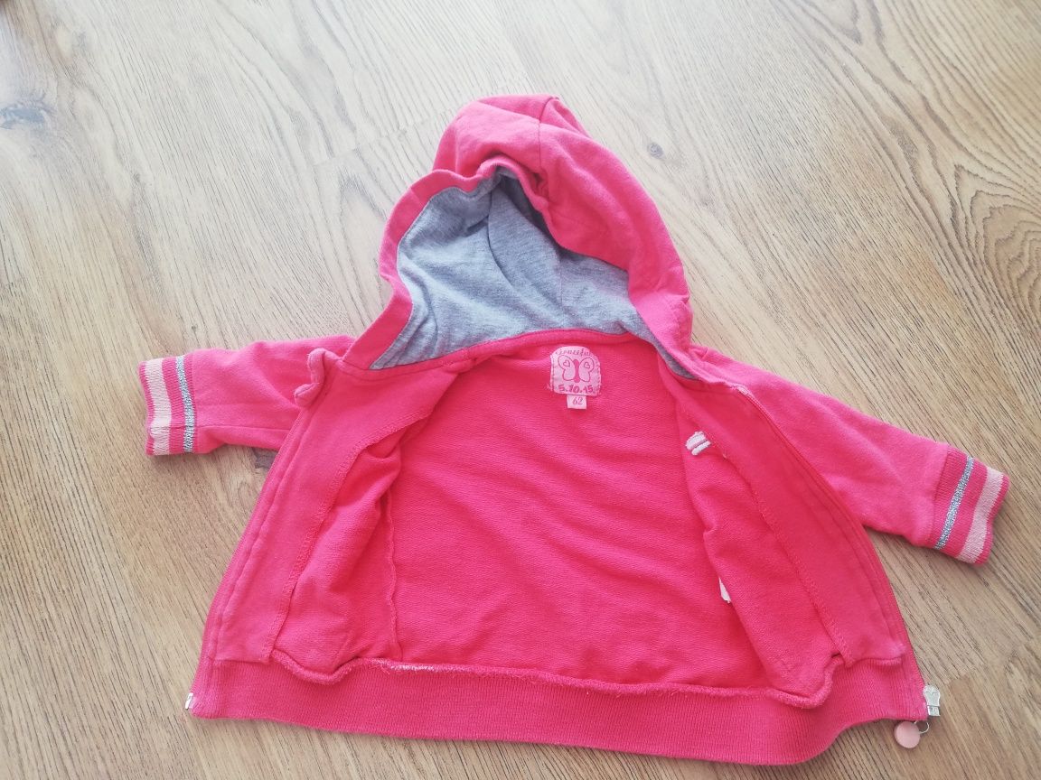Bluza niemowlęca z kapturem zasuwana na suwak dla dziewczynki 62 cienk