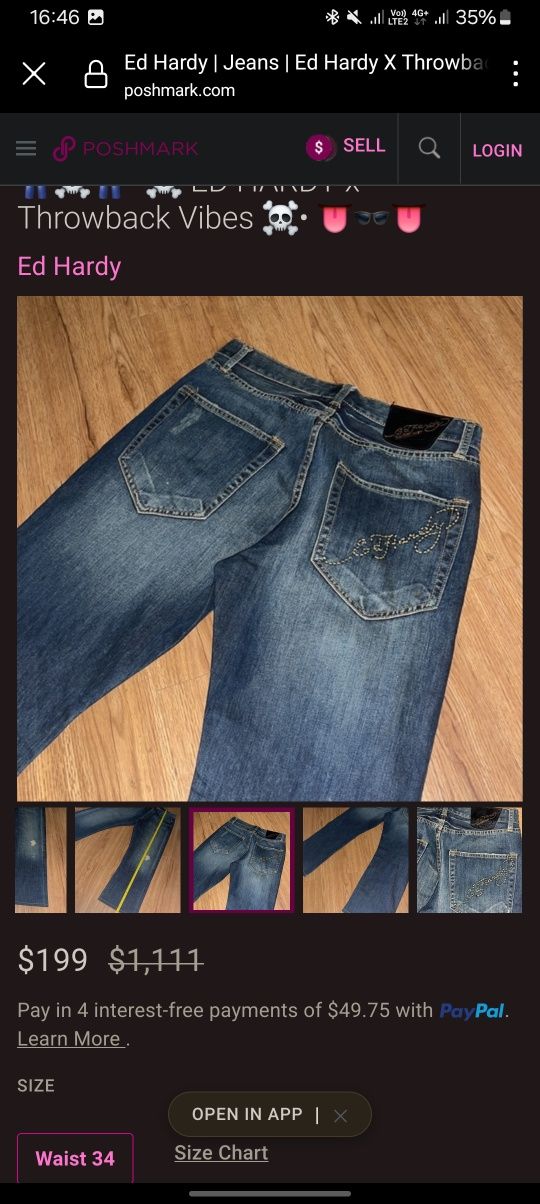 Джинси Ed Hardy Vintage denim Y2K rare rap jeans ecko selvedge pants