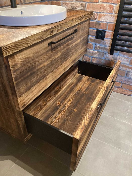 Szafka łazienkowa z lustrem stare postarzane drewno industrialne