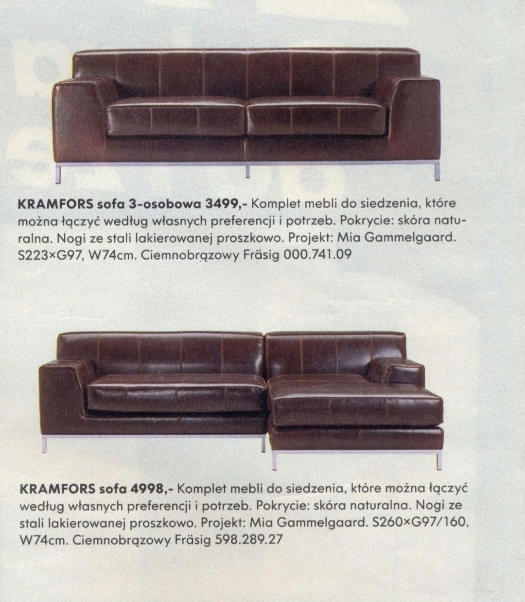Zestaw wypoczynkowy Ikea Kramfors Skórzana Skóra [3 ELEMENTY]
