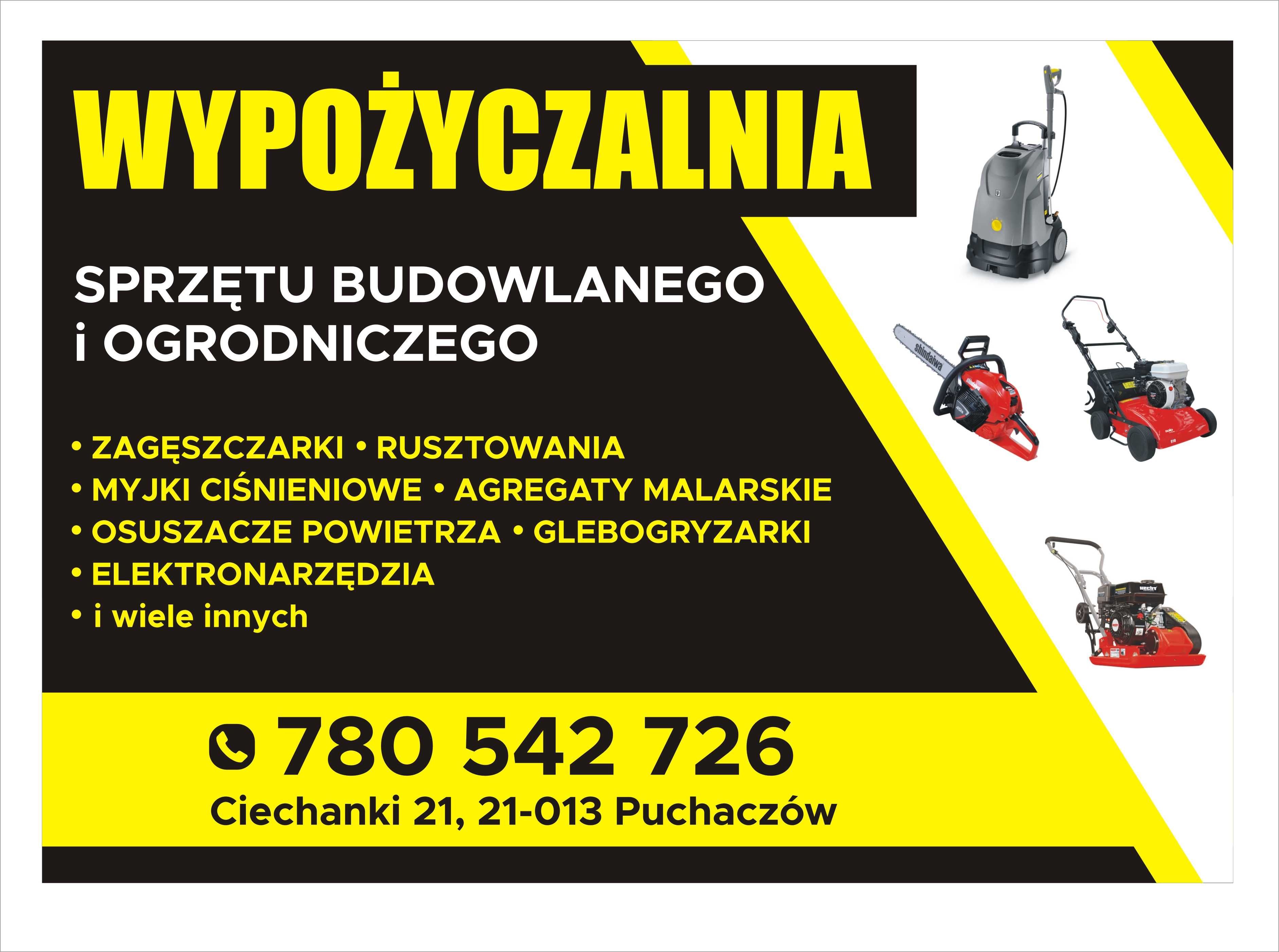 Zagęszczarka,wiertnica, glebogryzarka, ,przyczepka,wypożyczalnia