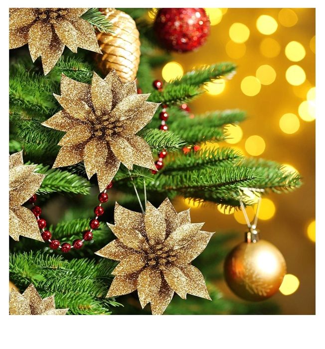 Poinsettia sztuczne kwiaty 12 sztu z klipsamik