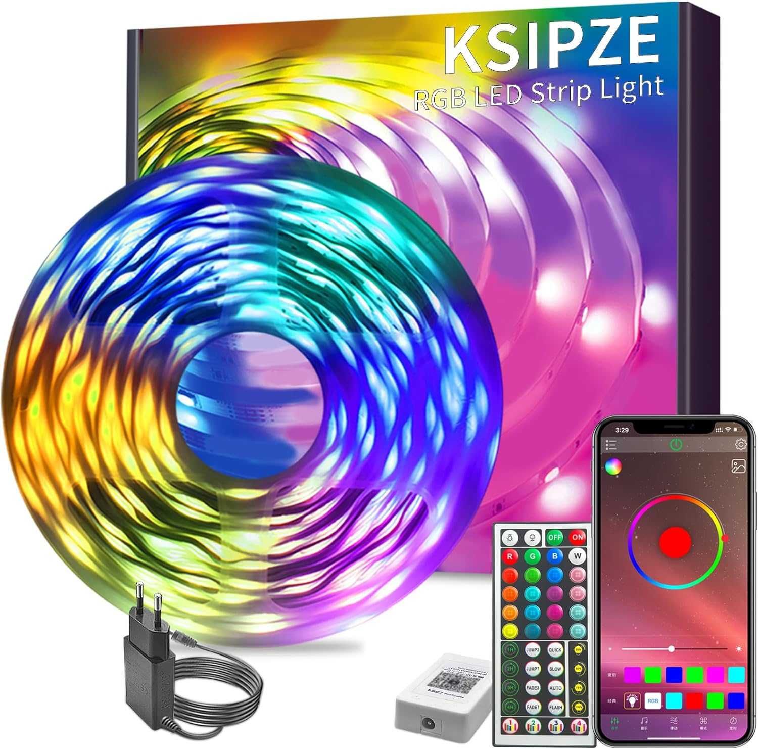 KSIPZE Taśma LED RGB, 30 m, z pilotem zdalnego sterowania, Bluetooth