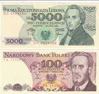 3 Banknoty 5000 zł, 100 zł i 50 zł  1988r./1986 Chopin. Bardzo ładne