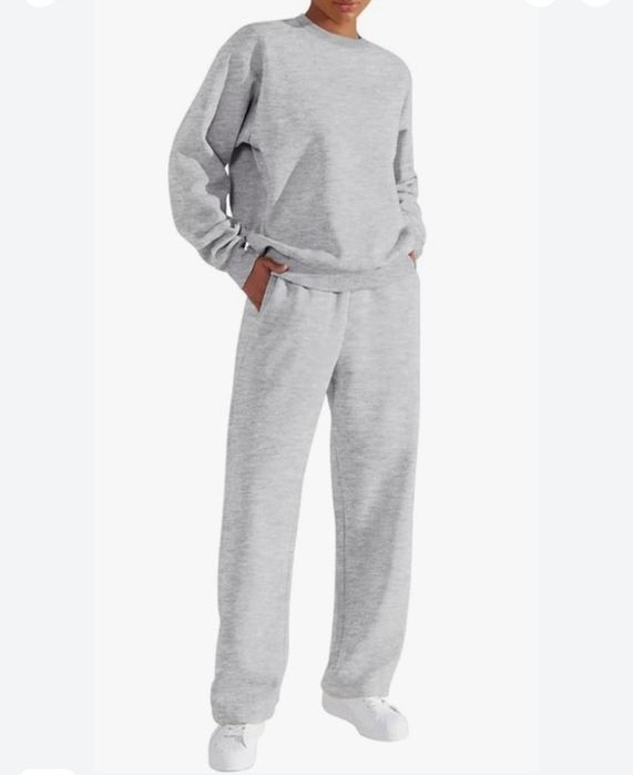 Dres damski, bawełniany, gruby, jasnoszary strój sportowy, XXL, REORIA