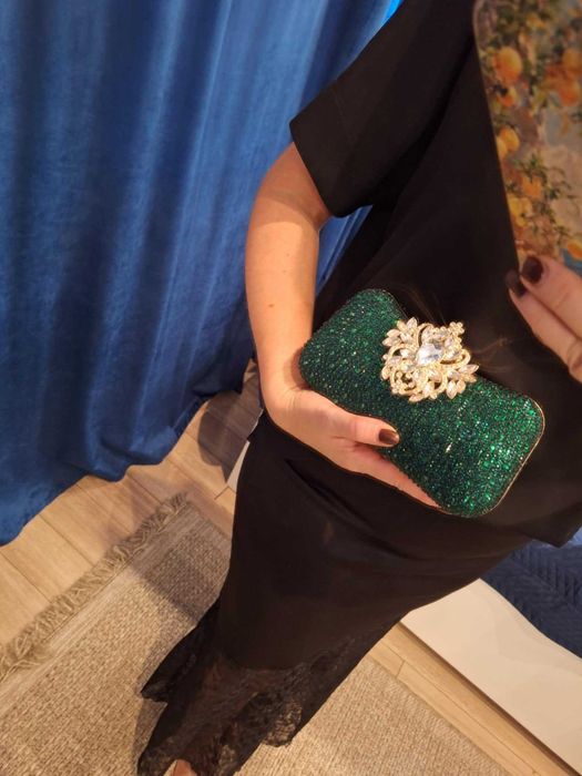 Torebka wizytowa butelkowa zieleń z kamieniami