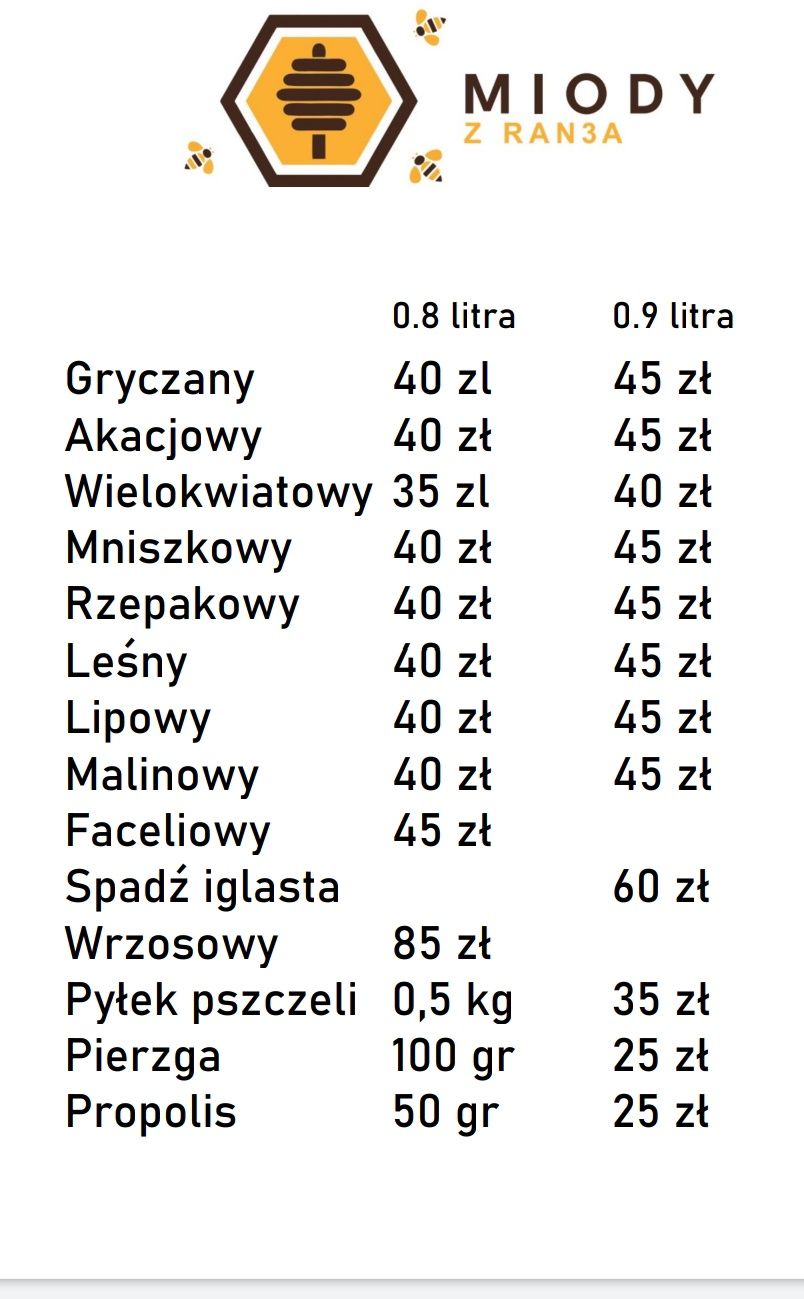 Miody z własnej pasieki, pierzga, propolis, pyłek