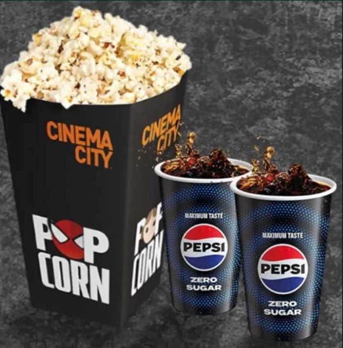 Cinema City duży popcorn i dwa napoje voucher kod zestaw barowy duet