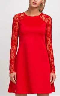 Vestido vermelho com manga  renda novo