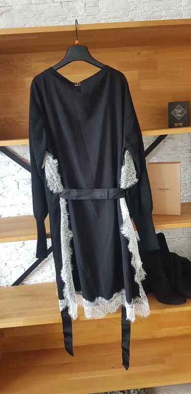 Twinset Sukienka dzianinowa koronka czarno biała r. M nowa metki